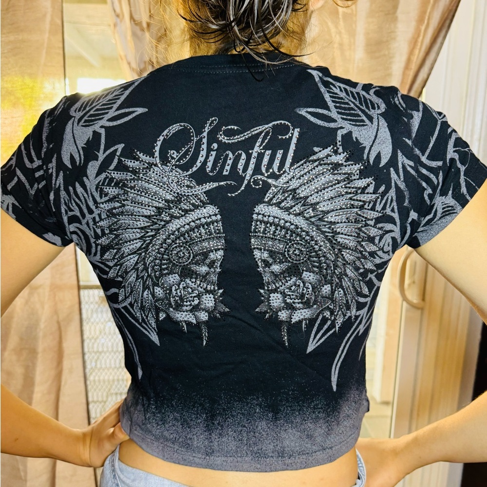 SYNFUL BY AFFLICTION WOMENS SHIRT NWT. WITH STUNNING BLINGSTONES - Picture 3 of 6